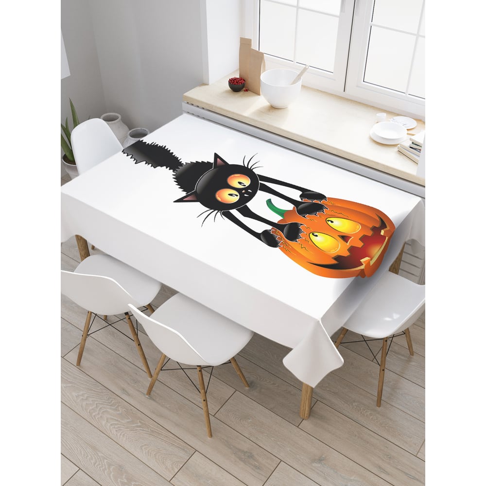 Изображение товара Прямоугольная скатерть JoyArty кот на тыкве сатен 120x145 см