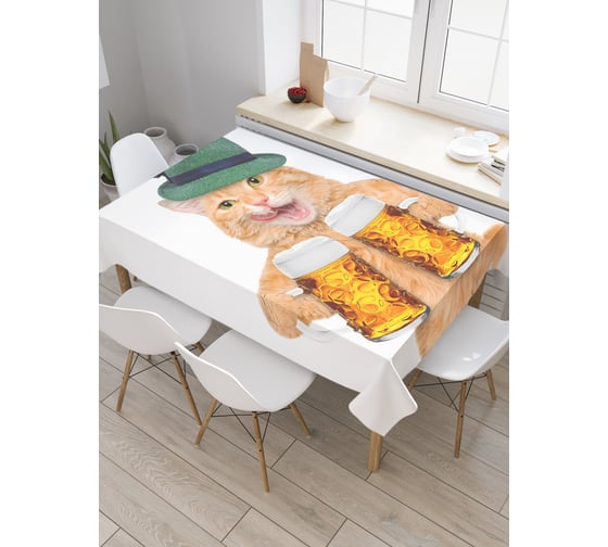 Изображение товара Прямоугольная скатерть JoyArty Пивной кот из сатена tc_37378_120x145