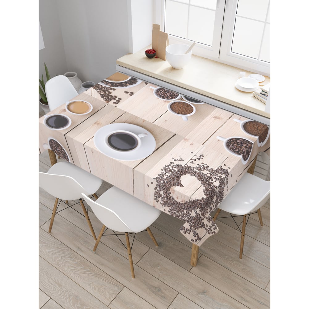 Изображение товара Прямоугольная скатерть JoyArty Кофейный ритуал сатен 120x145 см