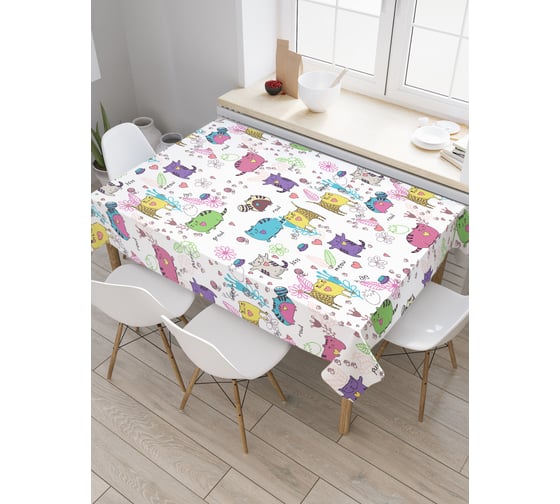 Изображение товара Прямоугольная скатерть JoyArty Коты веселятся из сатена tc_25653_120x145