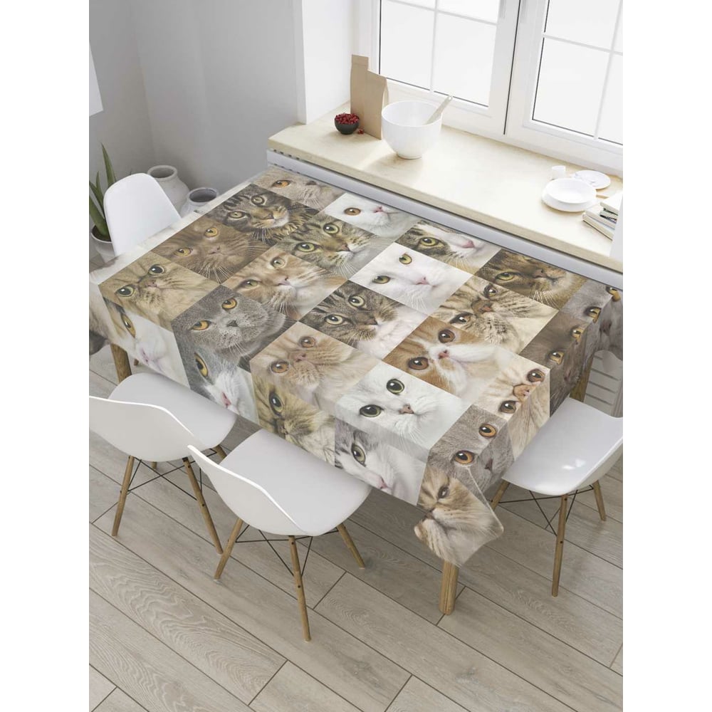 Изображение товара Прямоугольная скатерть JoyArty из сатена с дизайном кошачьих лиц 120х145 см