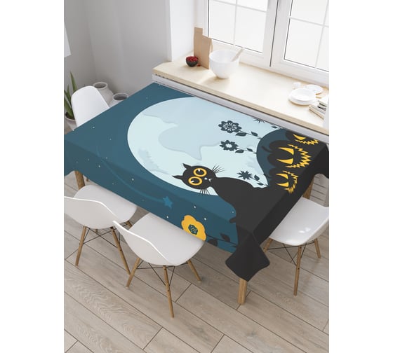 Изображение товара Прямоугольная скатерть JoyArty Ночной котик из сатена tc_19418_120x145