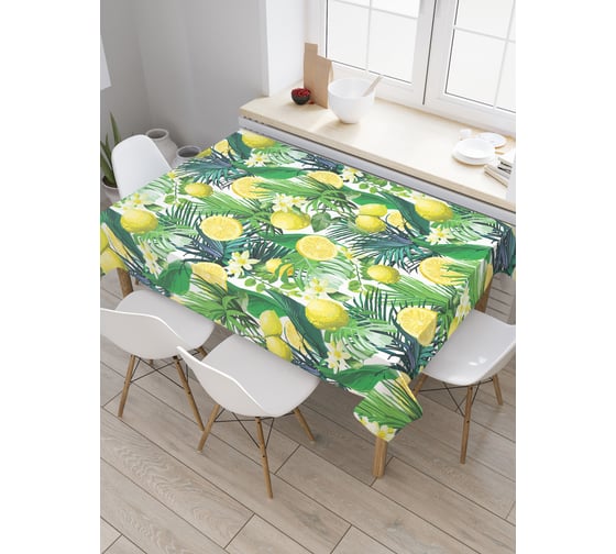 Изображение товара Прямоугольная скатерть JoyArty Лимоны и тропики из сатена tc_31935_120x145