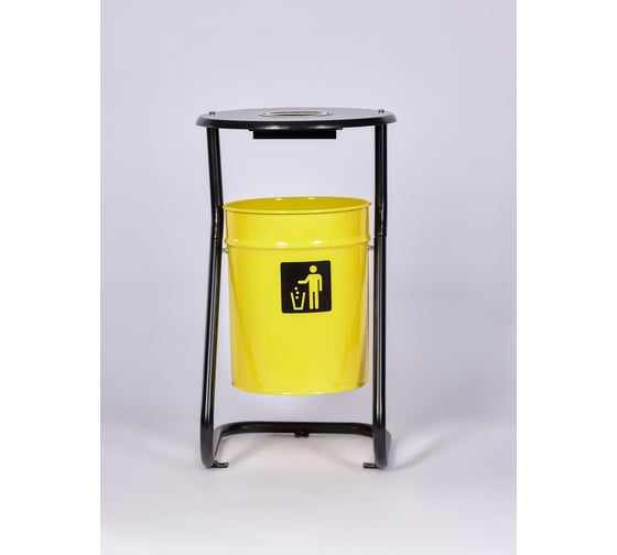 Изображение товара Урна уличная металлическая ПРОФМЕТСТИЛЬ желтая с пепельницей с креплением в асфальт 654