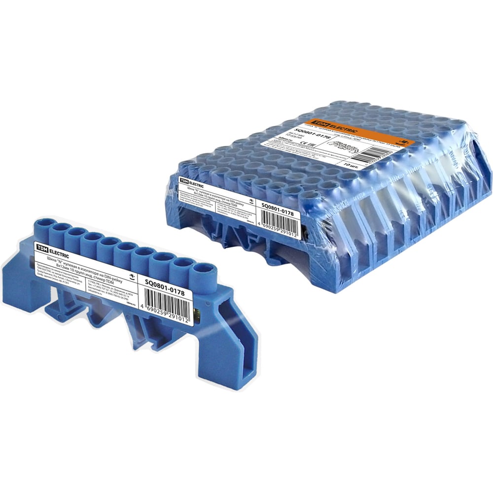 Изображение товара Шина TDM ELECTRIC N нулевая в изоляторе на DIN-рейку 8x12мм 10 групп SQ0801-0178