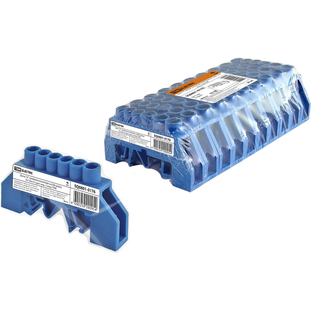 Изображение товара Шина нулевая TDM ELECTRIC N 6 групп 12x20мм в изоляторе для DIN-рейки SQ0801-0176