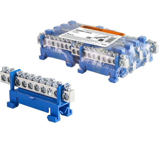 Изображение товара Шина TDM ELECTRIC N нулевая с изолятором на DIN-рейку 6x9мм стойка мал. 10 групп никелированная SQ0801-0322