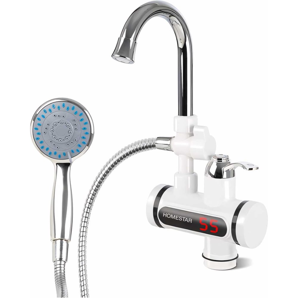 Изображение товара Проточный водогрей HomeStar кран+душ HS-0113D 3 кВт 60°C белый хром