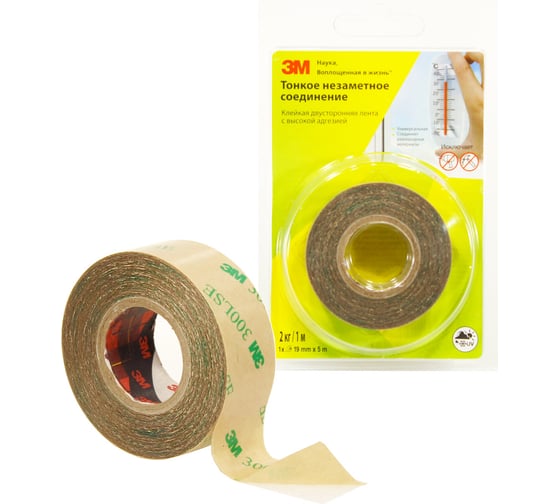 Изображение товара Клейкая двусторонняя лента с высокой адгезией 3М прозрачная, 19 мм х 5 м 4687202299843
