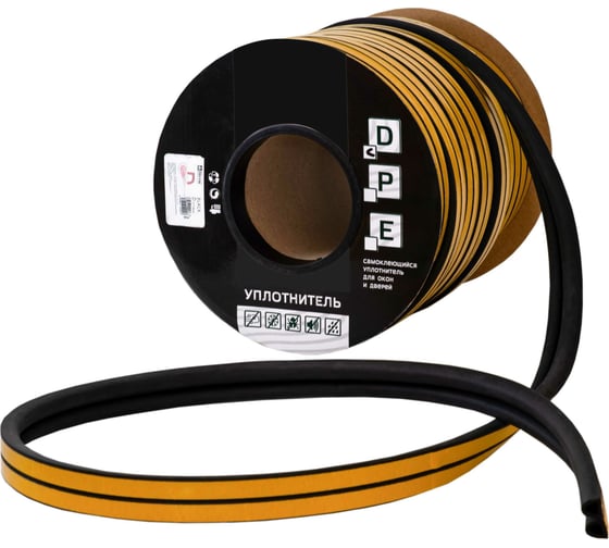 Изображение товара Уплотнитель VETTORE профиль E 9x4 мм, 150 м, Black черный 20367