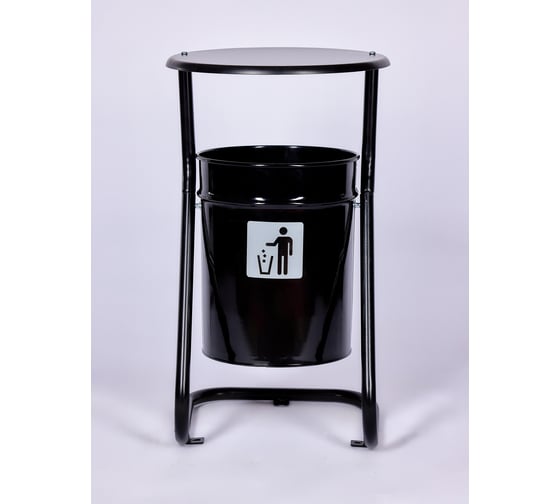 Изображение товара Урна уличная ПРОФМЕТСТИЛЬ металлическая, черная, с крышкой, с креплением в асфальт 648