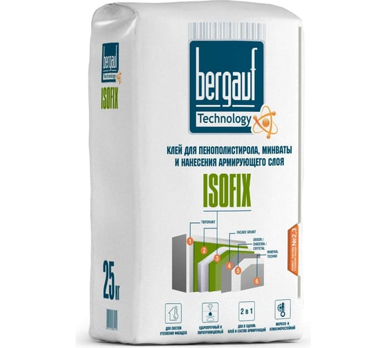 Изображение товара Клей для пенополистирола, минваты и нанесения армирующего слоя Bergauf Isofix 25 кг 10647