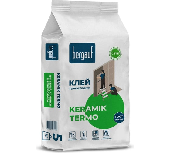 Изображение товара Термостойкий клей для печей, каминов и теплого пола Bergauf Keramik Termo класс C2TE, 5 кг 20732