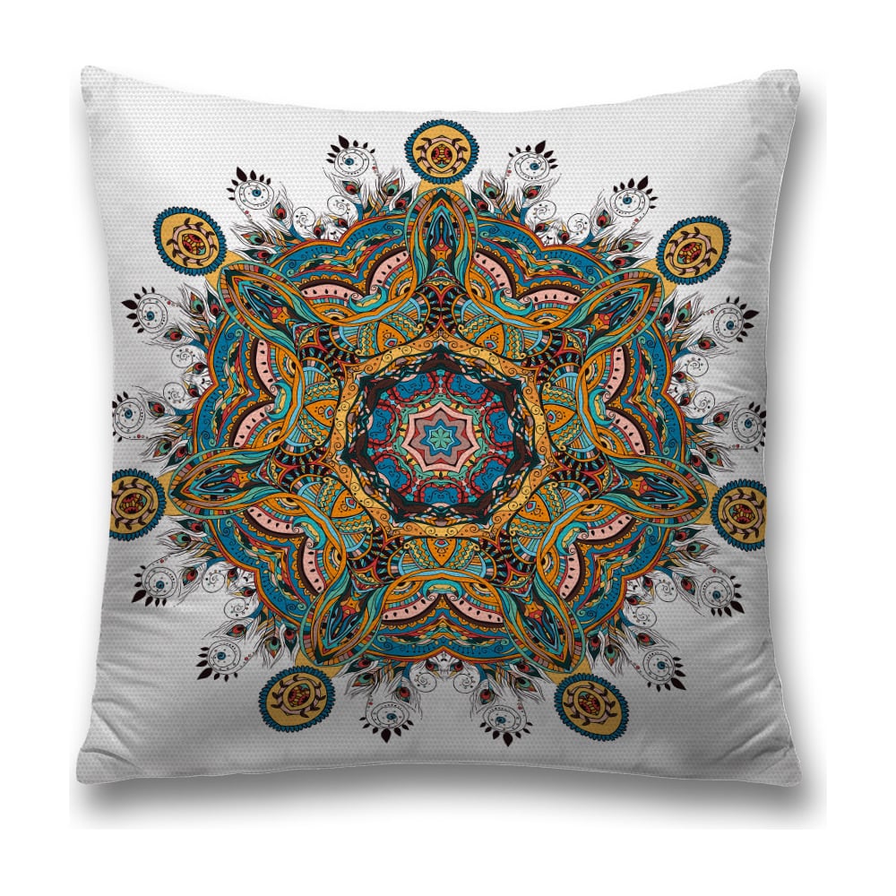 Изображение товара Декоративная наволочка JoyArty 45х45 бирюзовая с оранжевым и серым дизайном