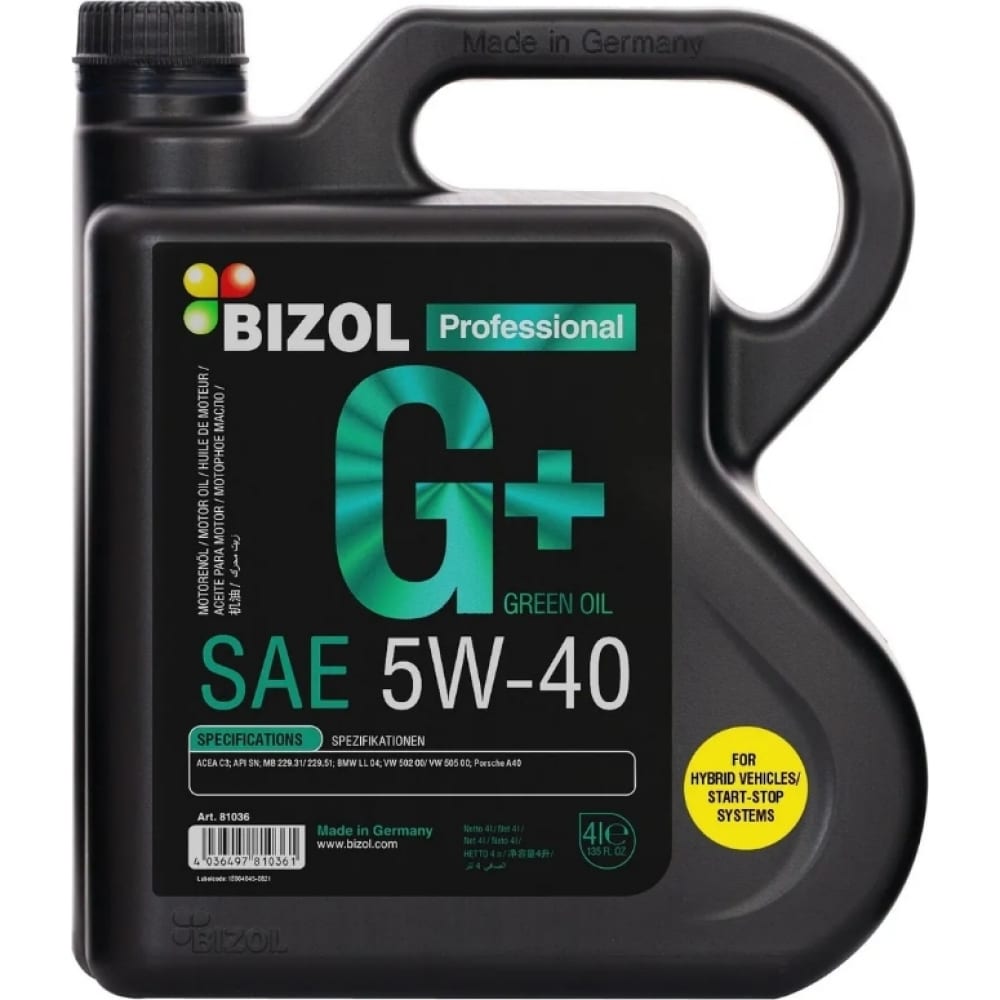 НС-синтетическое моторное масло Bizol 85222 bizol нс синт мот масло allround 5w 40 sn a3 b4 20л