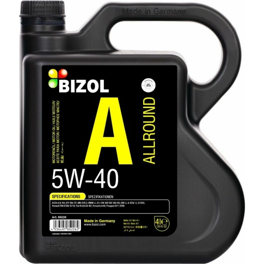 НС-синтетическое моторное масло Bizol 86012 bizol мин мот масло allround 15w 40 cf 4 sj 20л