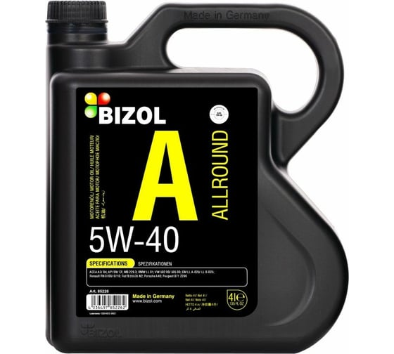 Изображение товара НС-синтетическое моторное масло Bizol Allround 5W-40, SN, A3/B4, 4 л 85226