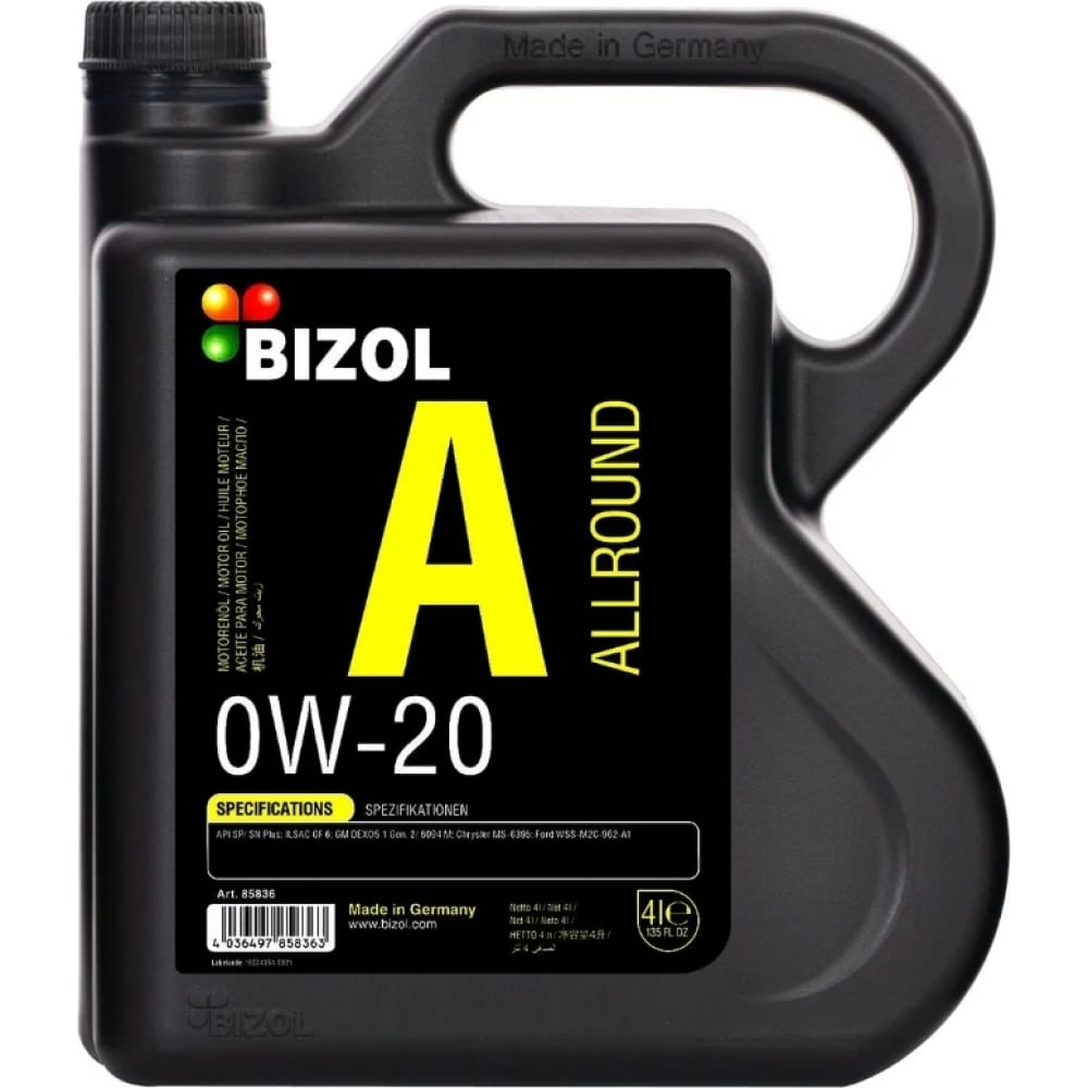 НС-синтетическое моторное масло Bizol 0W20 85836 Allround 0W-20, SP, GF-6A - фото 1