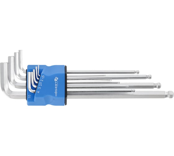 Изображение товара Набор шестигранных Г-образных ключей HOEGERT TECHNIK экстрадлинные HT1W826