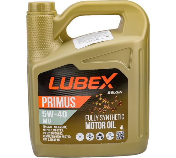Изображение товара Синтетическое моторное масло Lubex PRIMUS MV 5W-40 CF/SN A3/B4, 4 л L034-1325-0404