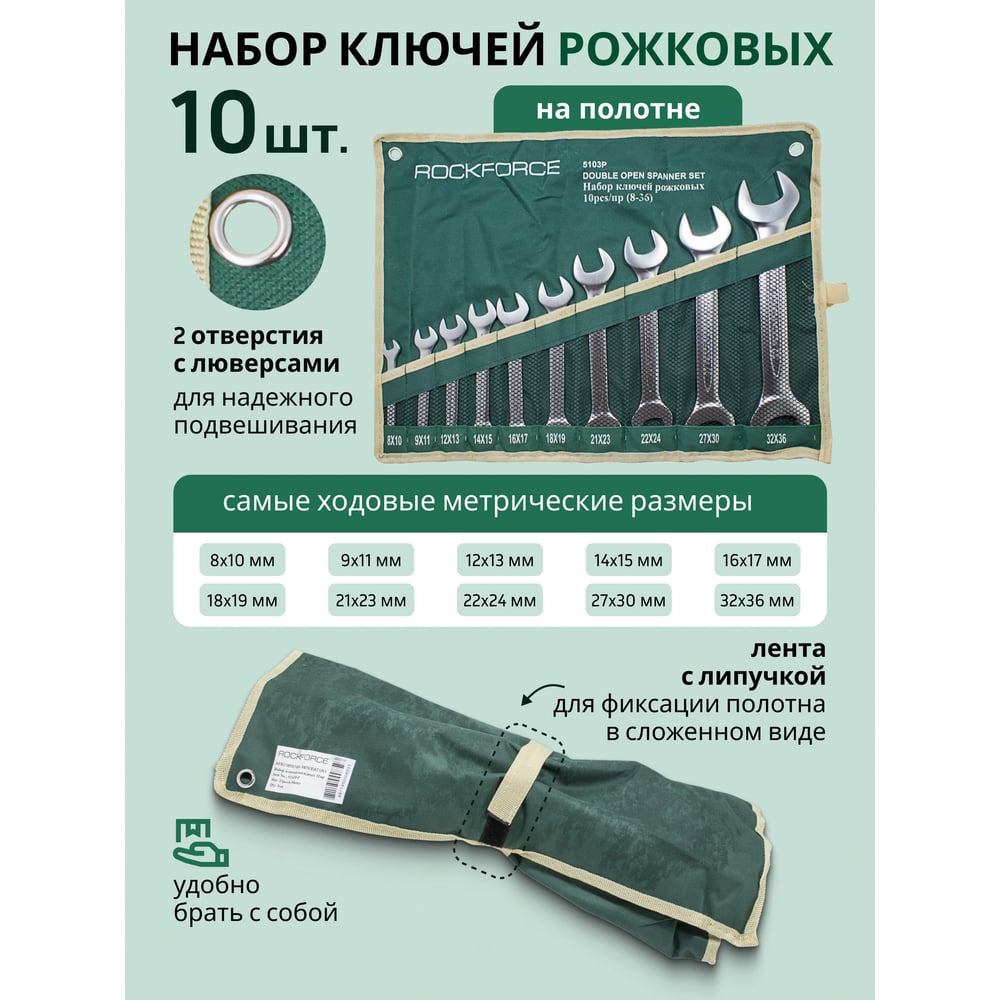 Изображение товара Набор рожковых ключей Rockforce на 10 предметов RF-5103P