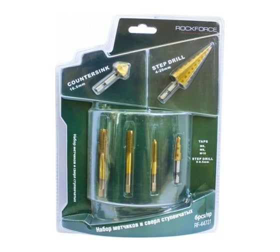Изображение товара Набор ступенчатых метчиков и сверел ROCKFORCE 6 предметов RF-44731 RF-44731(49322)