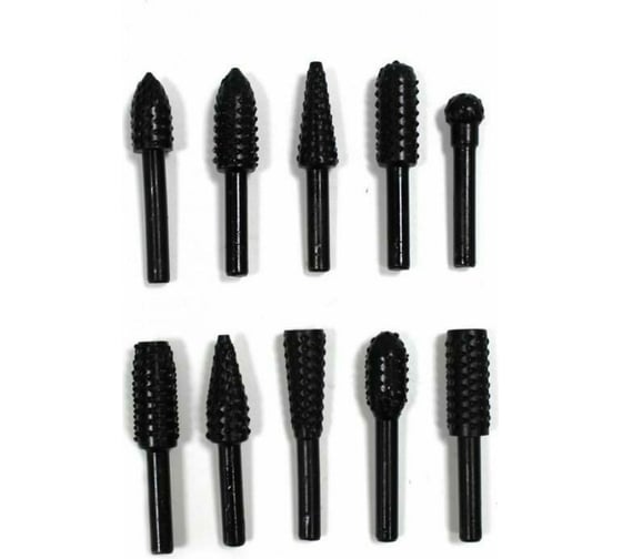 Изображение товара Набор шарошек металлических разнопрофильных пластик/дерево 10 предметов ROCKFORCE RF-61712A