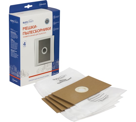 Изображение товара Мешки-пылесборники универсальные для пылесоса (4 шт; фланец 120x190 мм; 50 мм) EURO Clean EUN-02/4