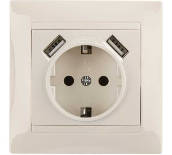 Изображение товара Розетка TDM ELECTRIC Лама 2П+З 16А 250В + 2 USB порта 2,1А 5В слоновая кость SQ1815-0142