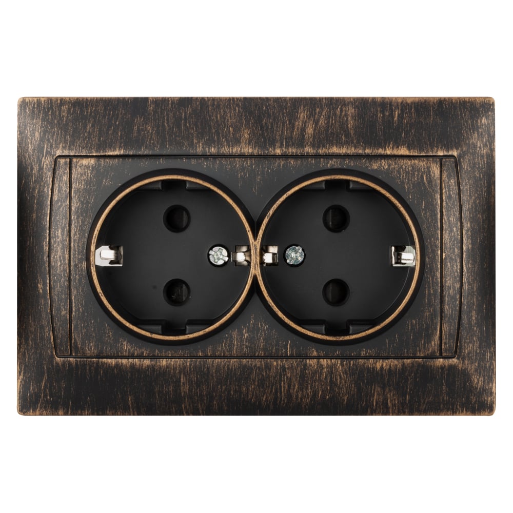 Изображение товара Розетка двойная 2П+З с защитными шторками старинная бронза серия Лама SQ1815-0754