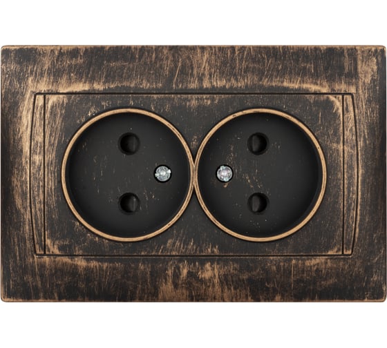 Изображение товара Розетка двойная 2П 10А 250В с защитыми шторками TDM ELECTRIC старинная бронза, серия "Лама" SQ1815-0753