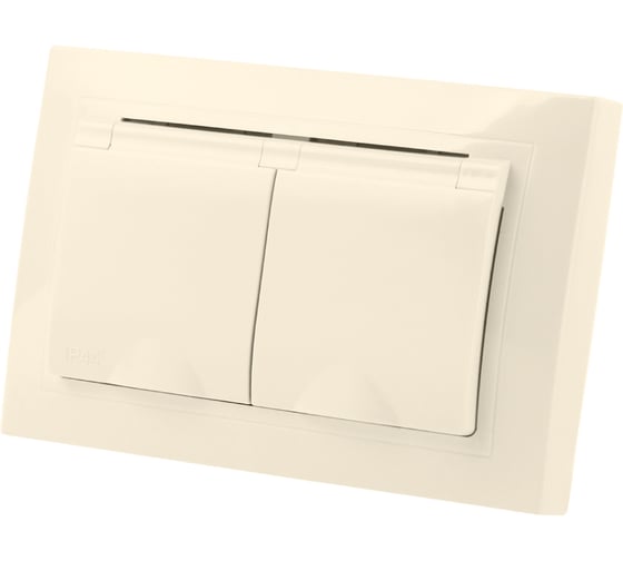 Изображение товара Двойная розетка TDM ELECTRIC Таймыр 2П+З с защитными шторками и крышкой 16А 250В IP44 слоновая кость SQ1814-0176