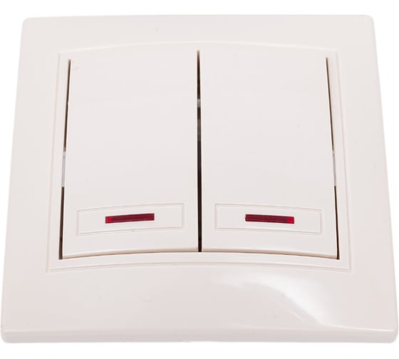 Изображение товара Двухклавишный выключатель Intro Plano с подсветкой, 10А-250В, IP20, СУ, слоновая кость, Б0053775