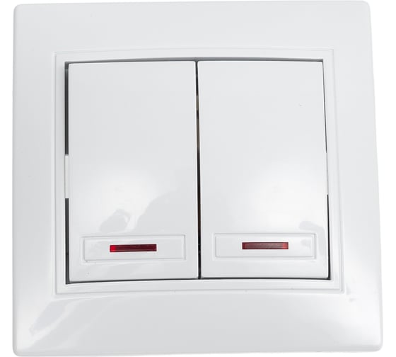 Изображение товара Двухклавишный выключатель Intro Plano с подсветкой, 10А-250В, IP20, СУ, белый, Б0053773