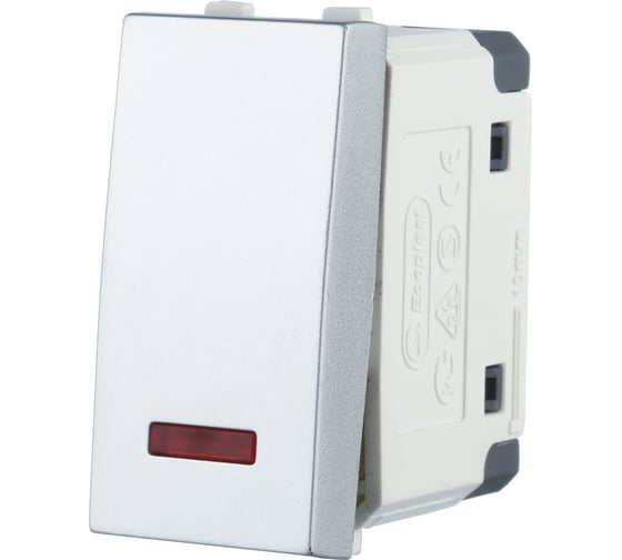 Изображение товара 1-клавишный переключатель LK Studio с двух мест, с индикатором 45x22.5 (сх.6L) 16 A. 250 B, серебро, 850403-1