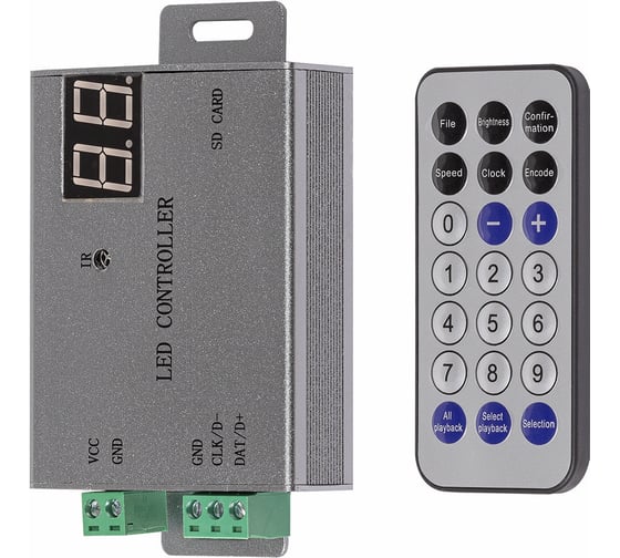 Изображение товара Контроллер MAKSILED DMX 5В, 4096pix, SD-card, ПДУ, SPI/DMX, IP20, 70x53x19мм ML-4096-RC