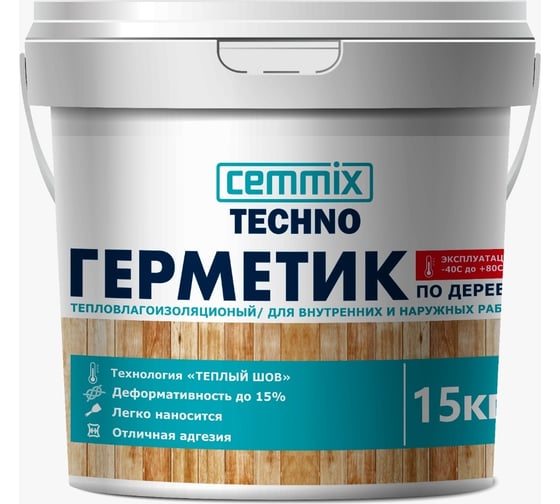 Изображение товара Акриловый герметик для дерева CEMMIX Теплый шов (белый; 15 кг) 84735748