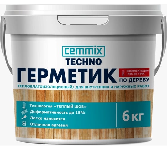 Изображение товара Акриловый герметик для дерева CEMMIX Теплый шов (белый; 6 кг) 84735744