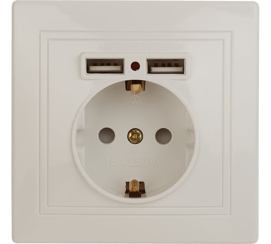 Изображение товара Розетка Intro Plano с заземлением 2P+E Schuko со шторками, 2хUSB 5В-2,1А, IP20, СУ, слоновая кость, Б0053943