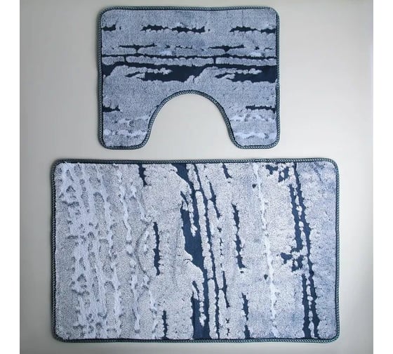 Изображение товара Набор ковриков для ванны и туалета Доляна Блик 40х50, 50х80 см цвет синий, 2 шт. 4597764
