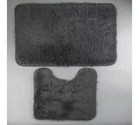Изображение товара Набор ковриков для ванны и туалета Доляна Курьез 40х50, 50х80 см цвет серый, 2 шт. 4585636