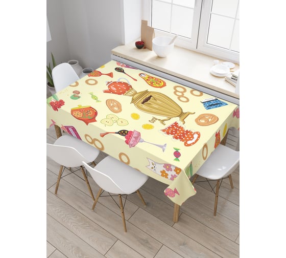 Изображение товара Прямоугольная скатерть JoyArty Самовар и сладости из сатена tc_378772_120x145