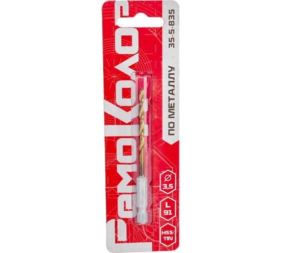 Изображение товара Сверло по металлу HSS TIN 3.5x91 мм, 6-ти гранный хвостовик РемоКолор 35-5-835