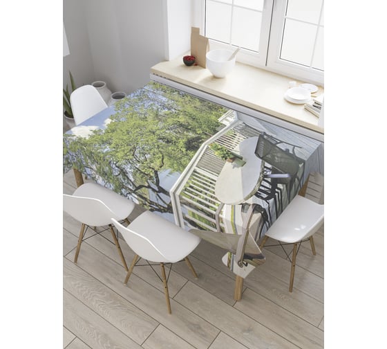 Изображение товара Прямоугольная скатерть JoyArty Столик на веранде из сатена tc_34791_120x145