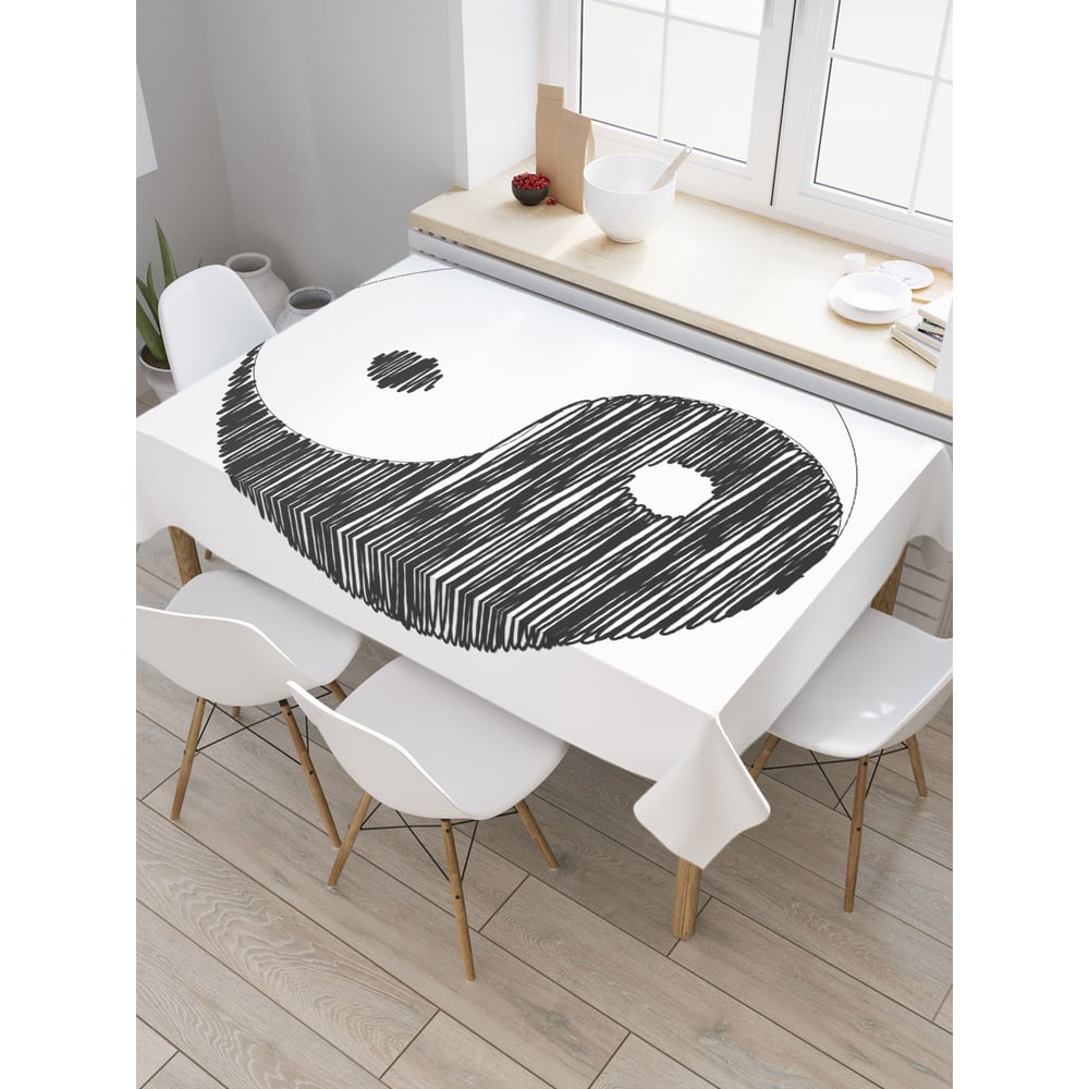 Изображение товара Прямоугольная скатерть JoyArty из сатена черно-белая 120x145 см