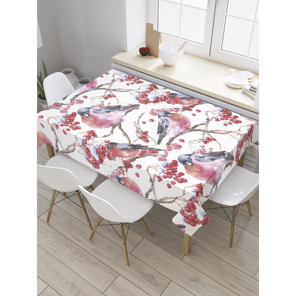 Изображение товара Прямоугольная скатерть JoyArty снегири на ветках из сатена 120x145 см