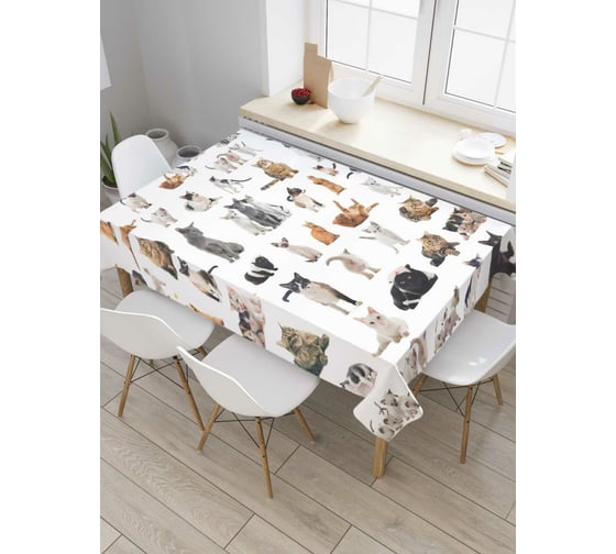 Изображение товара Прямоугольная скатерть JoyArty Разнообразие котов из сатена tc_9640_120x145