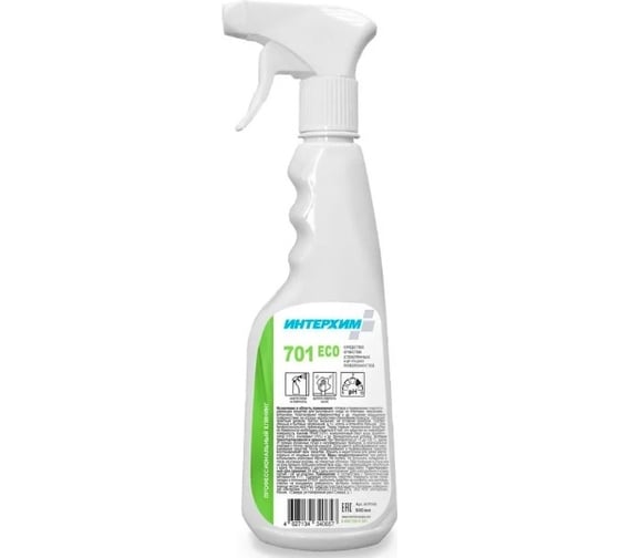 Изображение товара Средство очистки стеклянных и др. гладких поверхностей ИНТЕРХИМ 701 ECO 0.5 л, со спрей-насадкой ih77105
