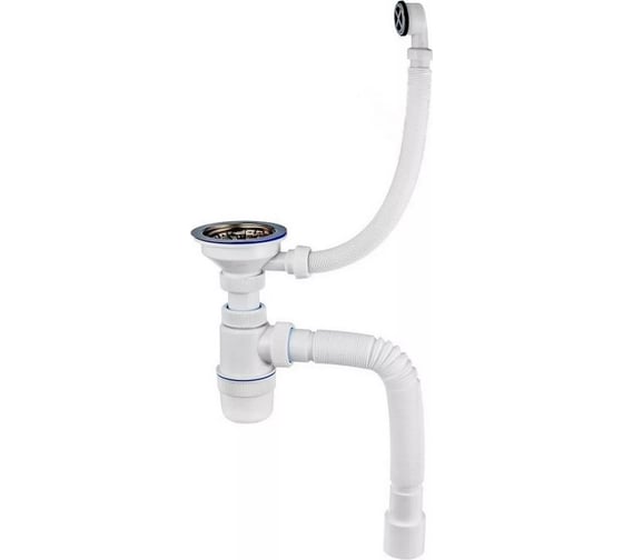 Изображение товара Сифон VIRPLAST VIR Элит 3½ х 40 мм с нержавеющей чашкой D114 мм, с круглым переливом L300 мм и с гофротрубой L800 мм 40х40/50 мм, 30986164