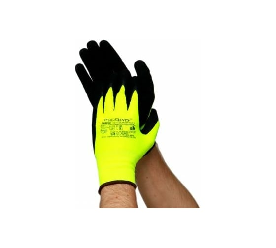 Изображение товара Нейлоновые перчатки с вспененным латексным покрытием РУСОКО Оникс 12 пар, размер 9/L 223130Ч